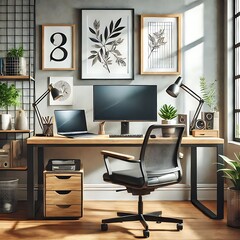 Fototapeta premium Stylish Home Office with Modern Tech Setup 