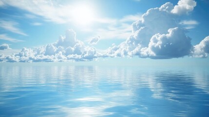 serene ocean view with cloudy sky reflecting on calm water surface during daytime tranquility and nature beauty abstract backdrop