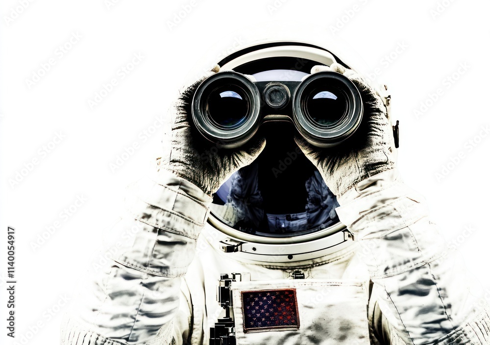 Aufkleber an astronaut using binoculars against a bright background.