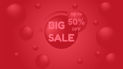 Big sale banner background with red round bubbles. Vector illustration. Suitable for promotions, social media, posters, banners, etc.