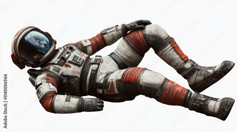 Poster A detailed astronaut figure lying on the ground, showcasing space exploration themes.
