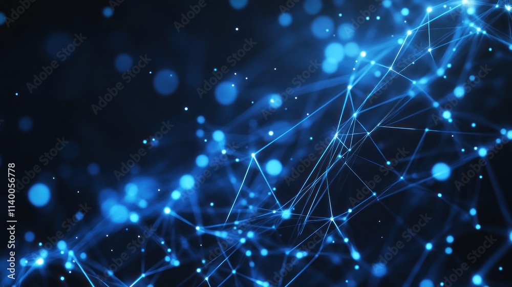 Fototapete abstract digital network with glowing blue nodes and lines on a dark background.