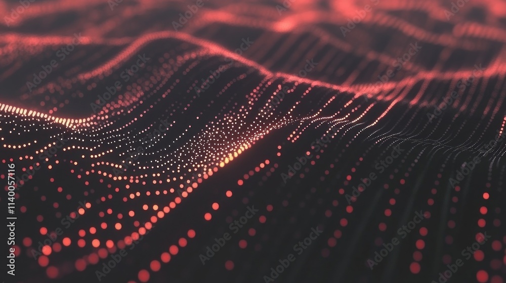 Poster Abstract digital landscape with glowing lines and dots, representing data visualization.