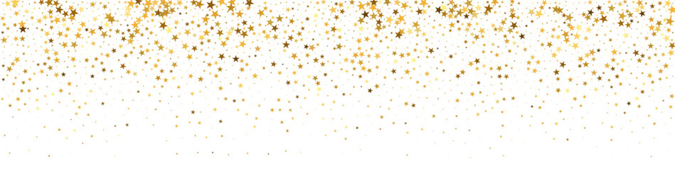 Golden star background with glittering confetti and falling stardust. magical yellow pattern for holidays. Flat vector illustration isolated
