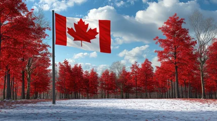 Selbstklebende Fototapeten Canadian independence celebration with maple flag in scenic autumn landscape © O