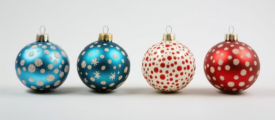 Colorful Christmas ornaments in various designs on a white background showcasing festive holiday decor and creativity.