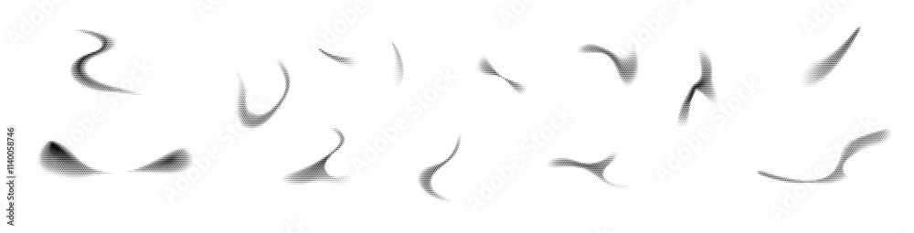 Wall mural abstract shapes dot pattern with gradient noise and grainy texture. black wave shapes and spray effe