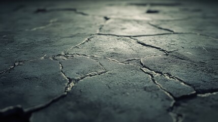 Obraz premium Detailed close-up of a weathered cracked concrete surface exhibiting texture and depth ideal for backgrounds and architectural designs.