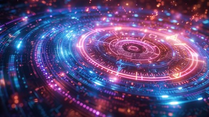 Obraz premium A Futuristic Circular Gateway with Glowing Lights and Intricate Details