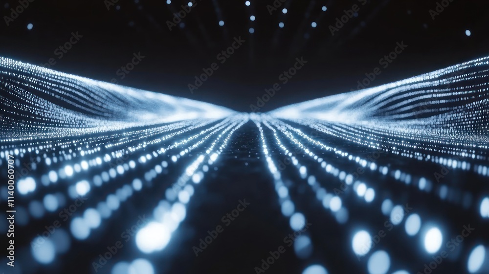 Aufkleber Abstract digital landscape with glowing particles creating a sense of depth and movement.