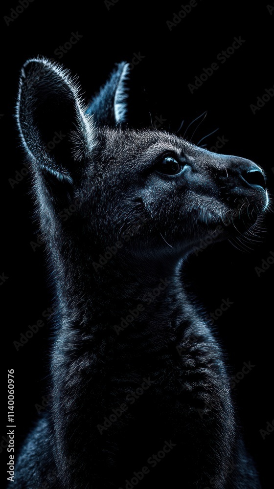 Aufkleber a close-up profile of a dark-furred kangaroo against a black background, emphasizing its features.