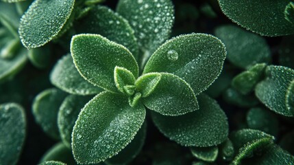 Fototapeta premium Closeup of Crassula succulent leaves with droplets highlighting their texture and vibrant green color in a natural setting