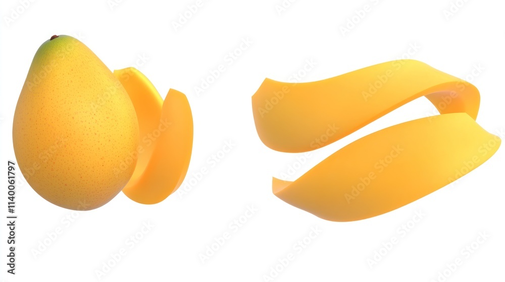Poster A mango and a yellow ribbon, showcasing vibrant colors and smooth textures.