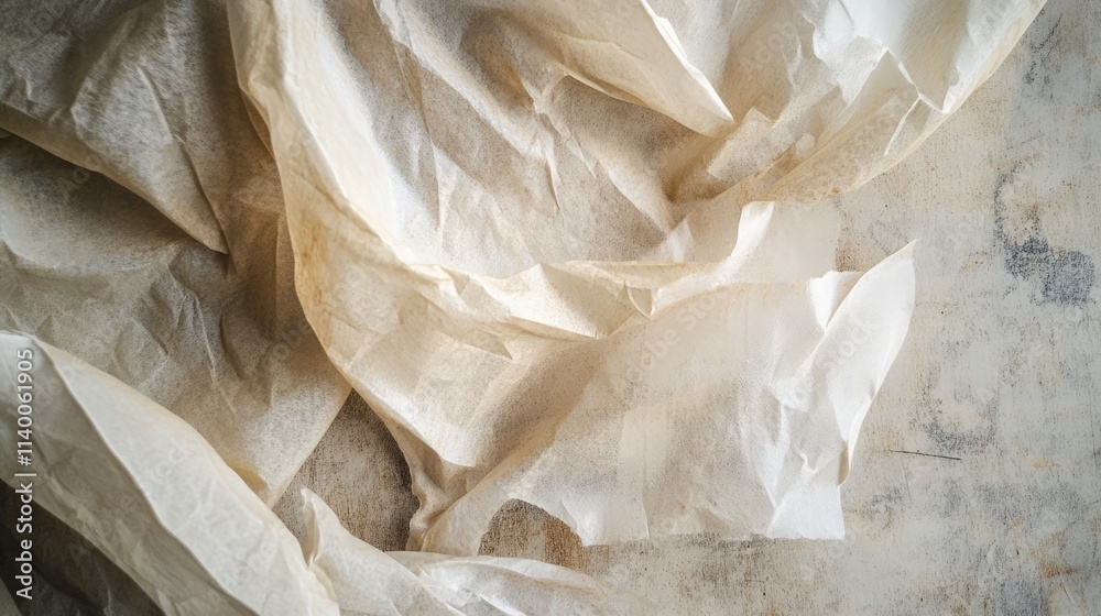Poster Wrinkled textured paper on a rustic surface creating an aesthetic backdrop for creative projects or art presentations