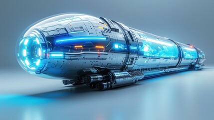 Futuristic High-Speed Train Concept: Sleek, Transparent Design with Glowing Blue Accents