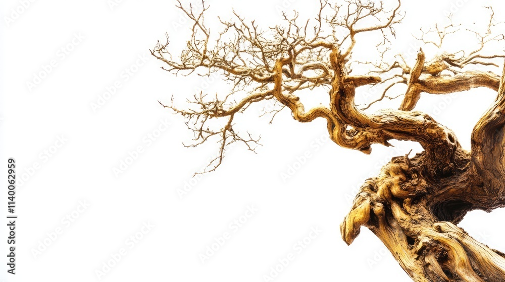 Poster Dipterocarpus tree branch showcasing intricate textures on a white background for nature and botanical themes
