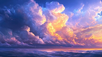 Dramatic cloud formations at sunset creating a stunning atmospheric backdrop with hints of an approaching storm