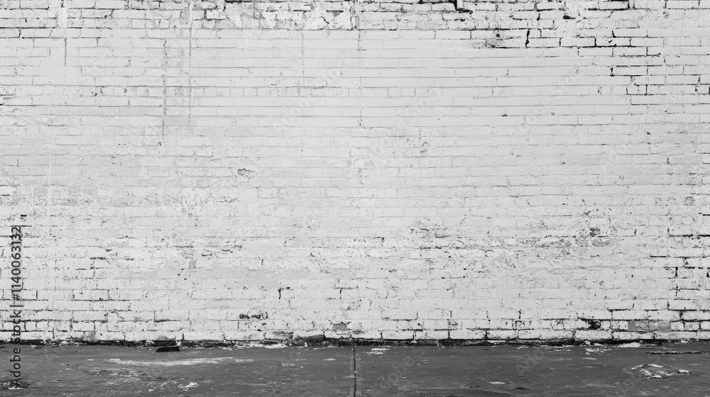 Poster grungy white brick wall texture with chipping paint and dirt for background use