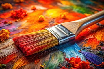 Colorful Paintbrush on Vibrant Canvas - Artistic Creation Process