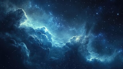 Obraz premium Majestic clouds illuminated by starlight weaving through a vibrant Milky Way galaxy in a stunning cosmic landscape.