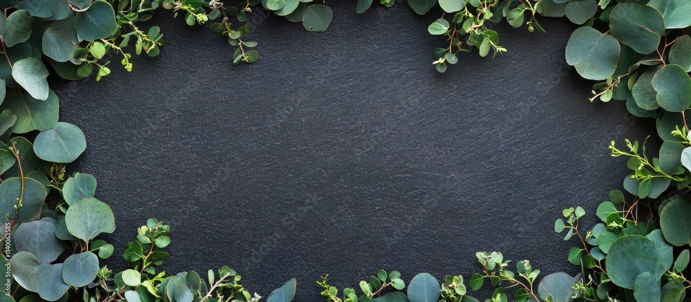 Poster eucalyptus plant frame design on a dark backdrop for elegant and nature-inspired layout backgrounds