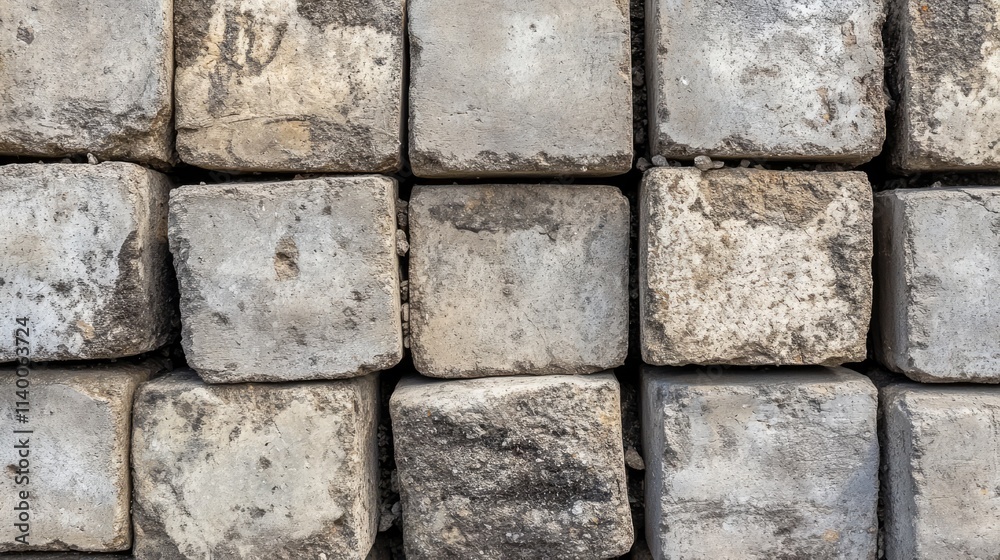 Poster Grungy concrete block wall texture with weathered surfaces and imperfections ideal for backgrounds and architectural designs