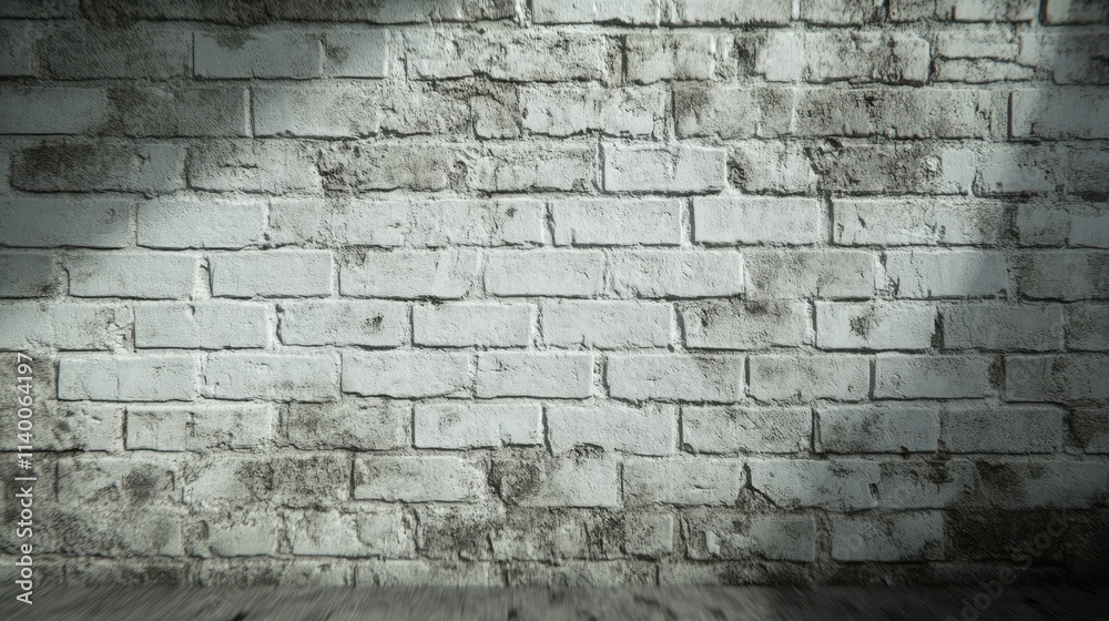 Poster weathered white brick wall with grunge texture and shadows for background use