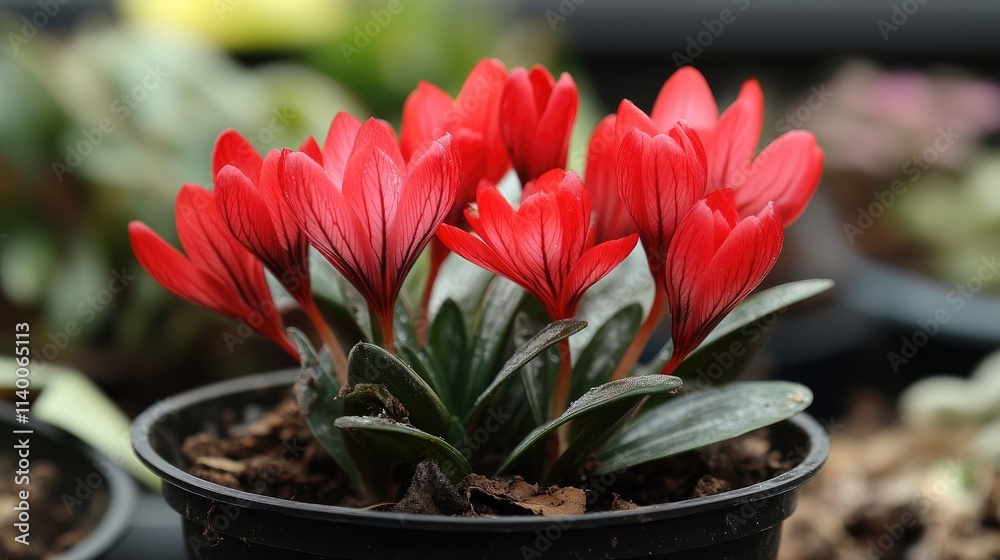 Poster vibrant red flowers of dischidiopsis philippinensis showcasing clustered blooms and medium-sized poi