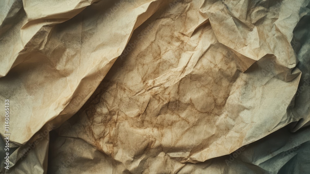 Aufkleber Crinkled and stained kraft paper texture on an uneven surface showcasing vintage and rustic aesthetics for design or background use