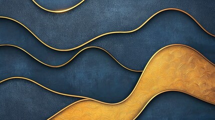 Obraz premium Luxury Gold Blue Abstract Background Elegant Waves Shiny Texture 4K