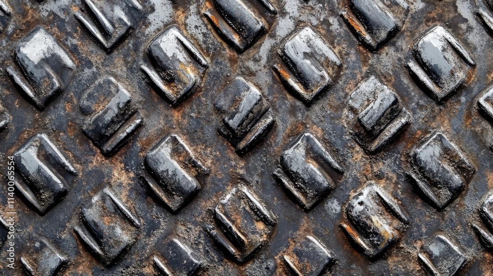 Poster Textured rusty metal surface with diamond pattern ideal for industrial design or background compositions