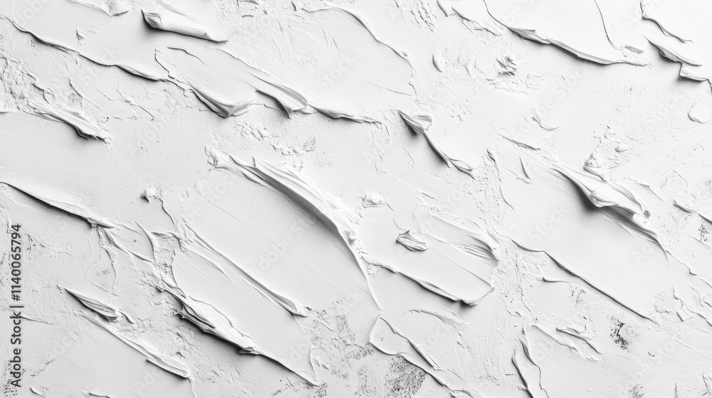 Poster Textured abstract background of white paint on a cement wall with irregular patterns and brush strokes for artistic and design applications