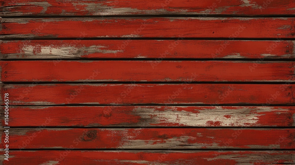 Aufkleber Weathered red wood texture with distressed paint layers suitable for backgrounds and design elements in various creative projects