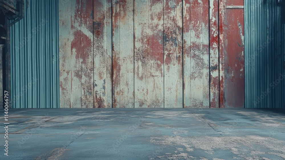 Poster grungy weathered tin wall with industrial ambiance suitable for backgrounds in urban photography and