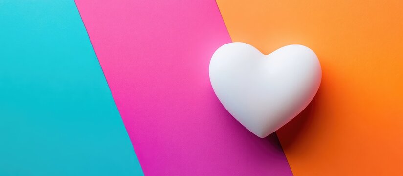 White heart on vibrant colored background showcasing blue, pink, and orange hues for a playful and modern aesthetic.