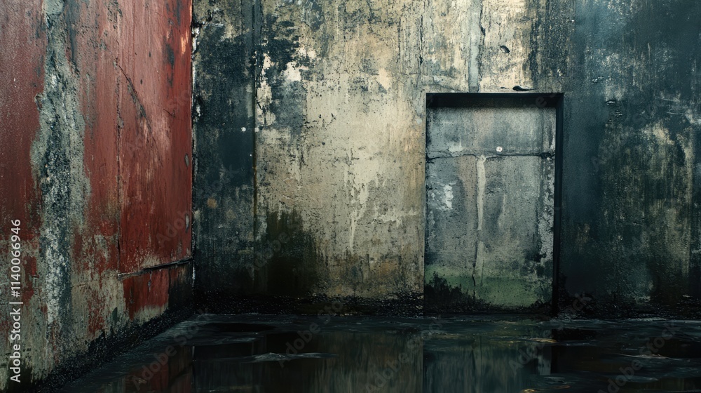 Aufkleber grungy abstract background with weathered walls and reflective floor surface ideal for urban themes and artistic designs