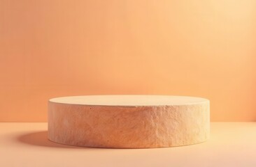 Sandstone podium on peach background. Suitable for presentations and advertising.