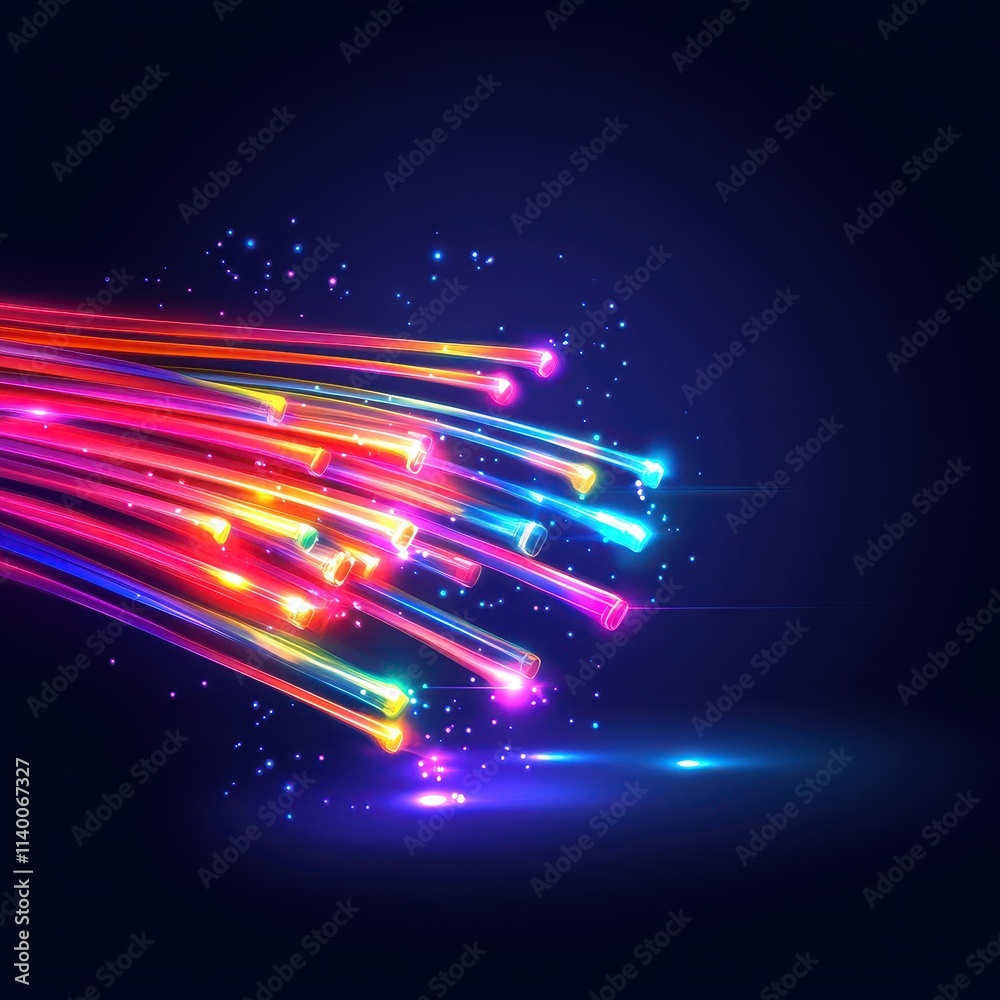 Poster vibrant colorful light streaks in motion against a dark background for creative use