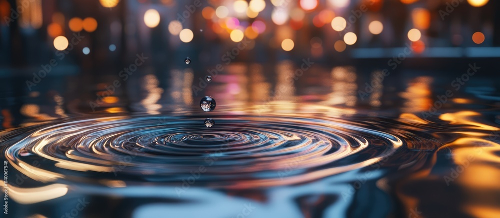 Aufkleber Serene water ripple effect with colorful bokeh lights reflecting in the background creating a calming and vibrant atmosphere