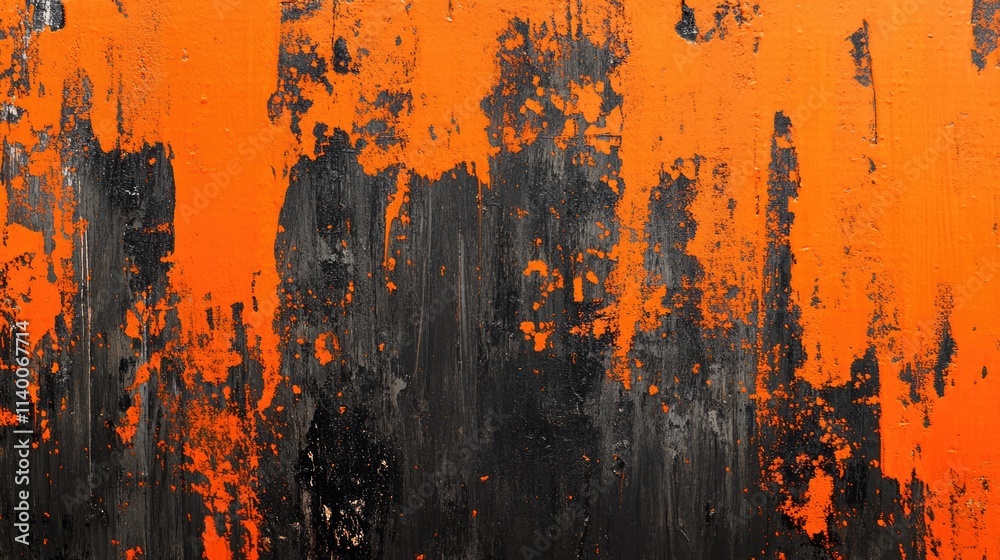 Poster Textured wooden background with a distressed orange and black paint finish creating a rustic and artistic appearance.