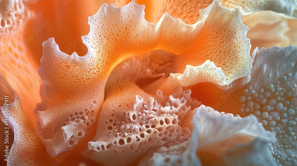 Poster Intricate closeup of a coral-like texture showcasing vibrant colors and delicate patterns representing the artistry of nature's beauty