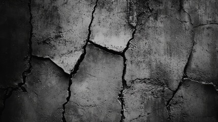 Obraz premium Cracked and weathered concrete wall texture in black and white for urban and industrial design backgrounds and projects.