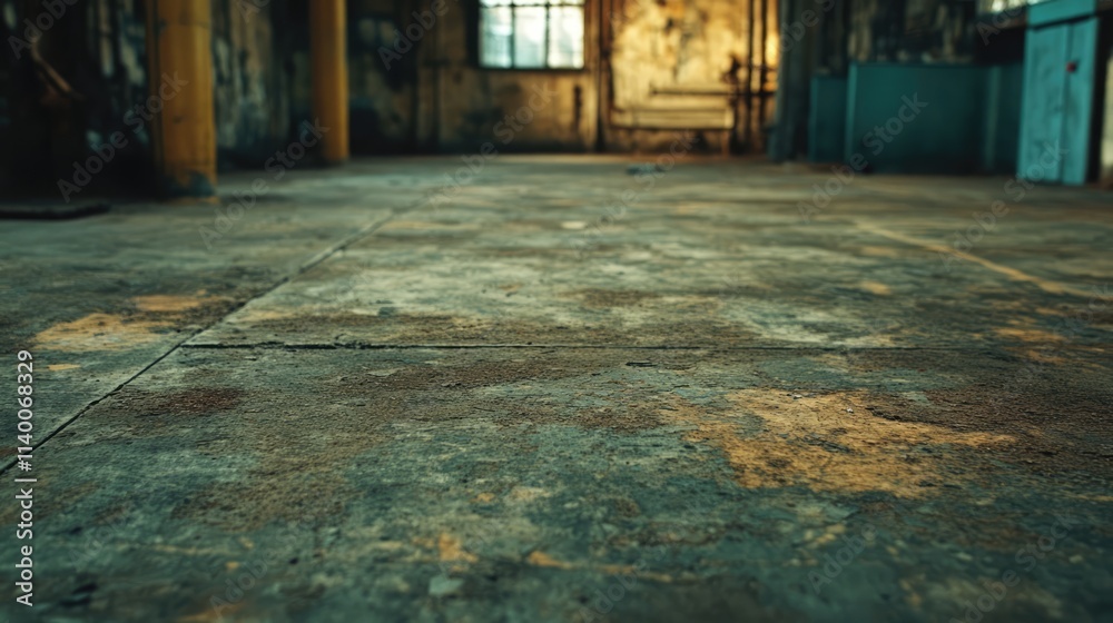 Poster grungy distressed concrete floor texture in an abandoned industrial space with soft ambient lighting