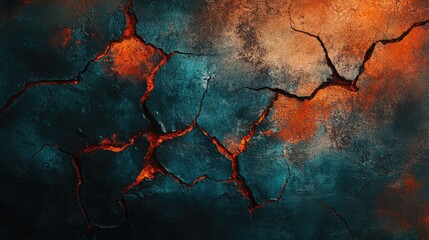 Cracked concrete texture with vibrant colors in closeup creating a dramatic and artistic background for design projects