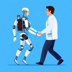 Naklejka premium robot with doctor , flat design