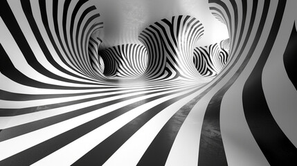 Striking black and white abstract design creates captivating visual depth