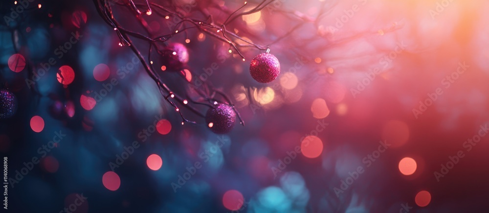 Poster colorful bokeh background with tree decorations and lights creating a festive atmosphere and a warm 