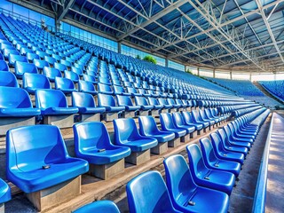 Obraz premium Empty Modern Stadium Blue Tribunes Drone Shot - Fanless Arena Symmetry