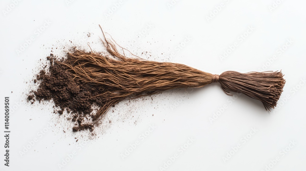 Poster tassel with soil on a white background showcasing textures and earthy tones for creative design or g