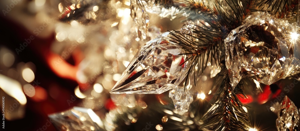 Poster elegant close-up of a christmas tree adorned with sparkling crystal glass ornaments creating a festi